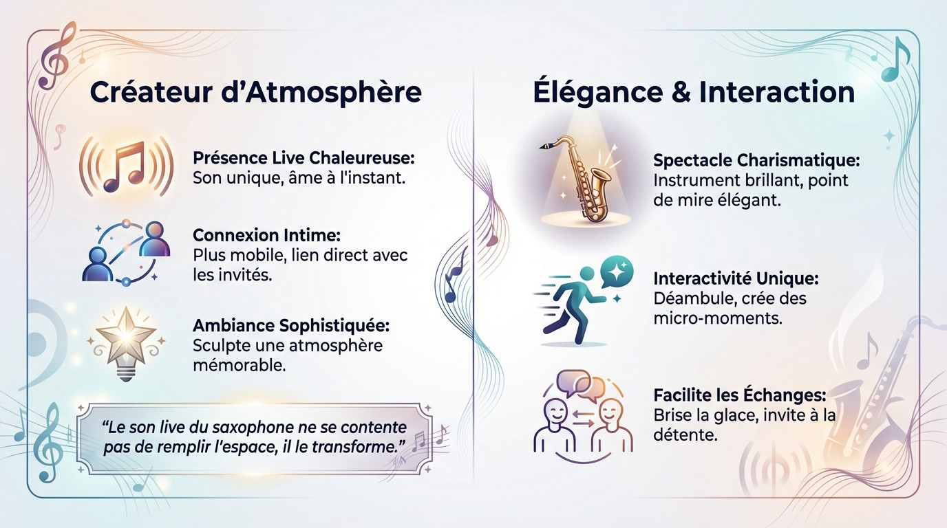 Saxophoniste créant une ambiance élégante lors d'un mariage