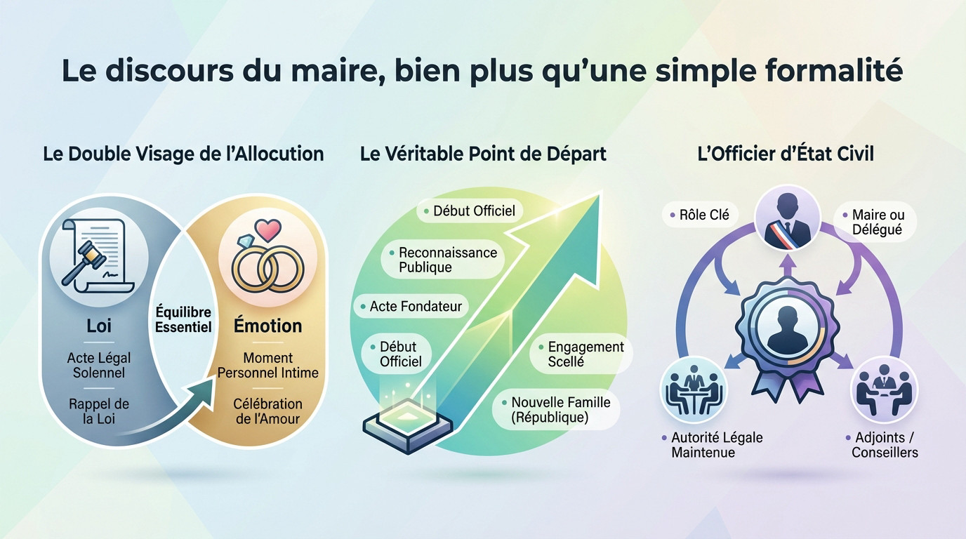 Maire célébrant un mariage civil avec un discours émouvant et officiel