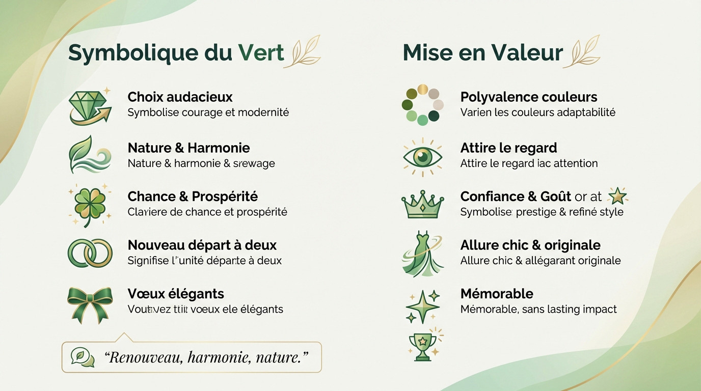 Femme portant une robe verte élégante lors d'un mariage symbolisant l'harmonie et la nature