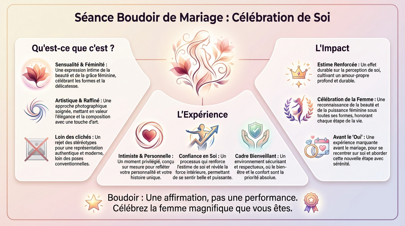 Future mariée confiante lors d'une séance photo boudoir mariage artistique